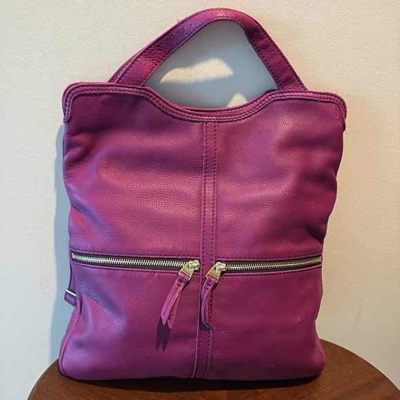 Fossil  Shoulder/ Crossbody bag Gen leather   Gorgeous raspberry  fold over flap - Picture 9 of 17